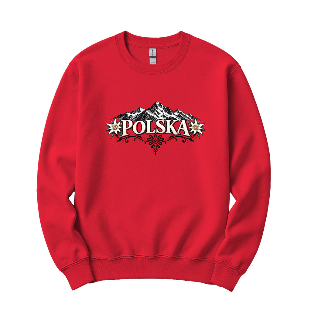 Polska Tatra Mountains and edelweiss Polish crewneck sweatshirt - red