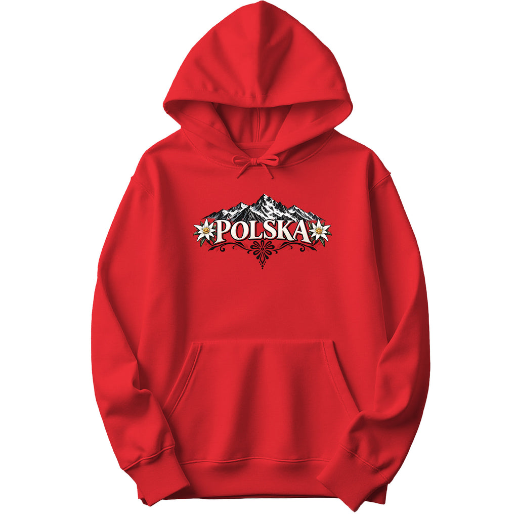 Polska Tatra Mountains and edelweiss Polish hoodie - red