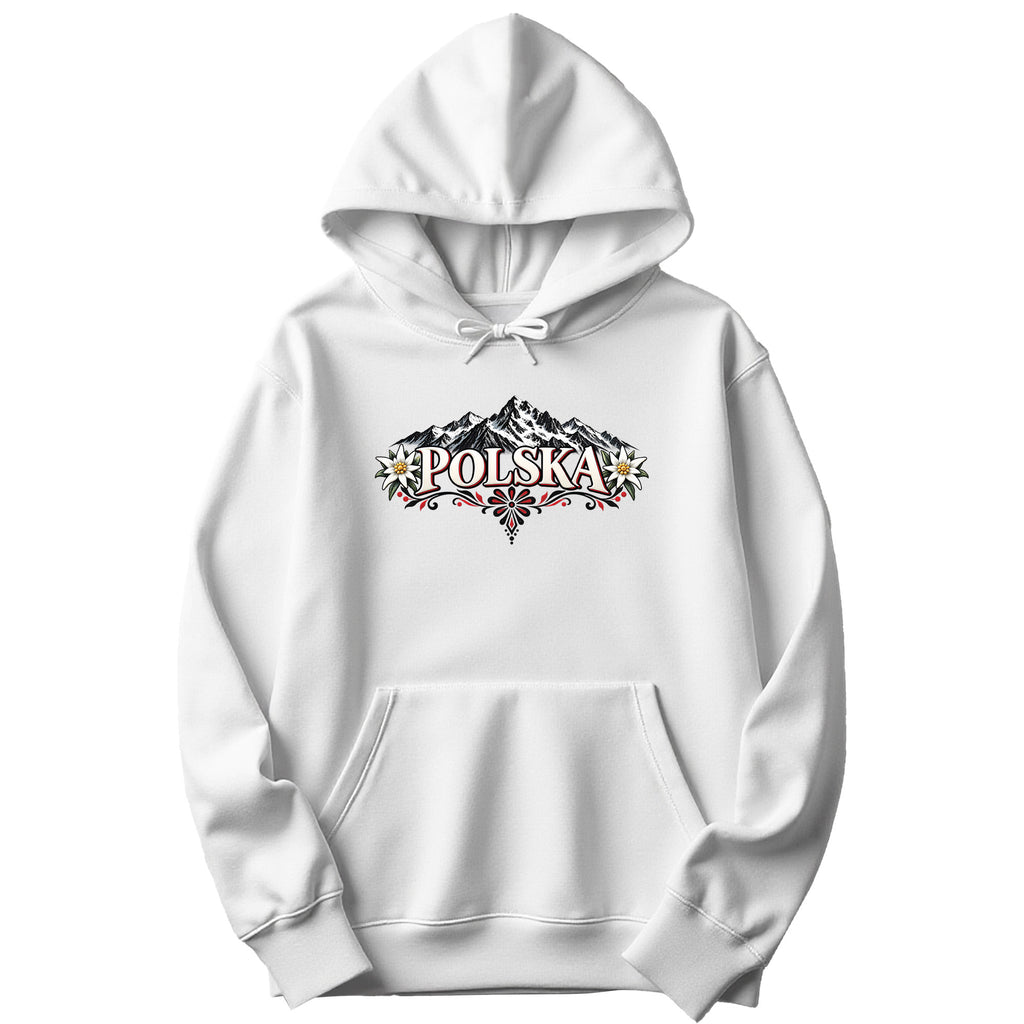 Polska Tatra Mountains and edelweiss Polish hoodie - white