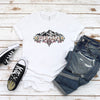 Woman wearing the Polska Tatra Mountains and edelweiss Polish t-shirt - white tee