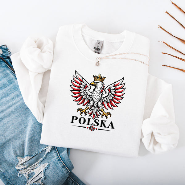Lifestyle photo of Polska crowned white eagle Polish crewneck - white