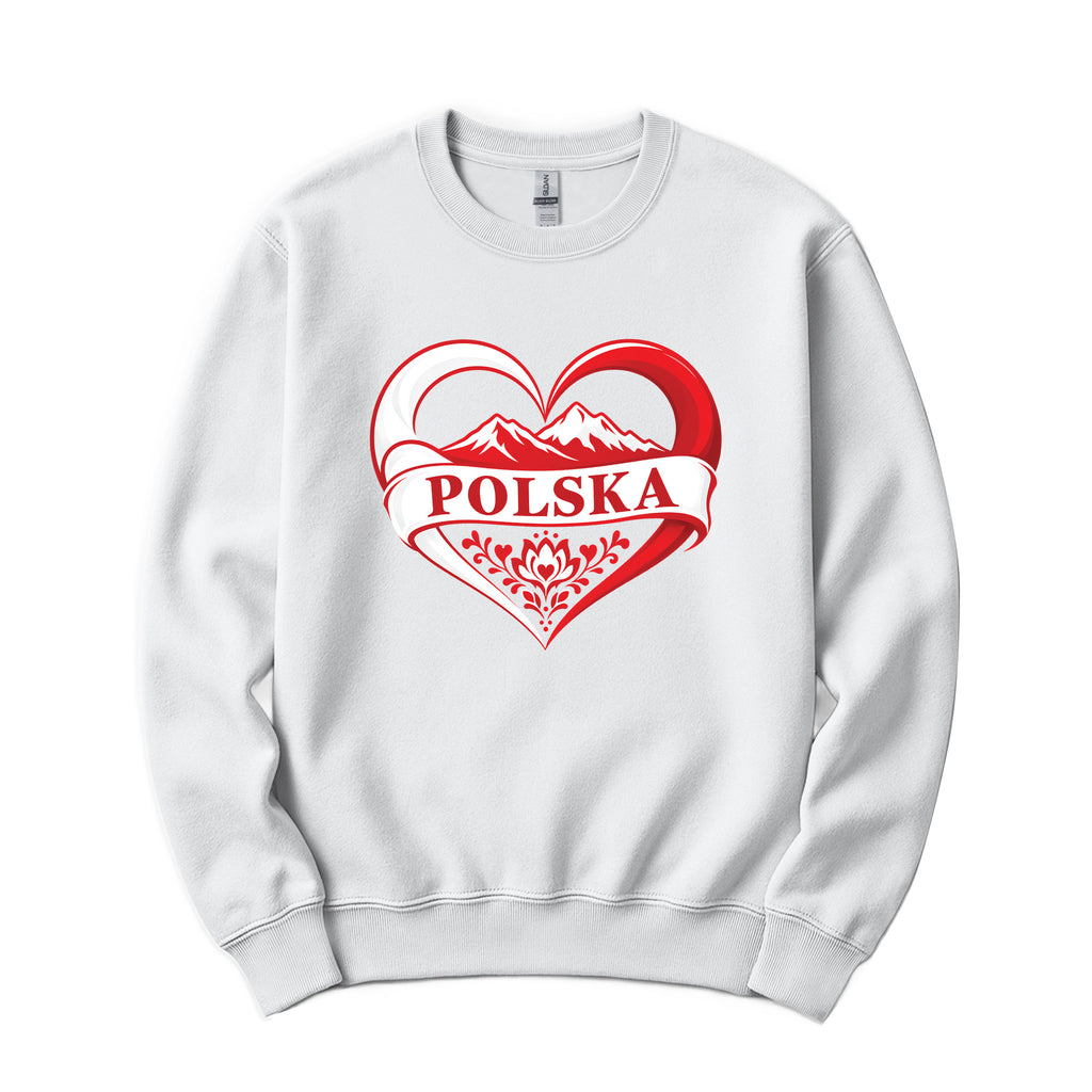 Polska heart with mountains Polish crewneck sweatshirt - white