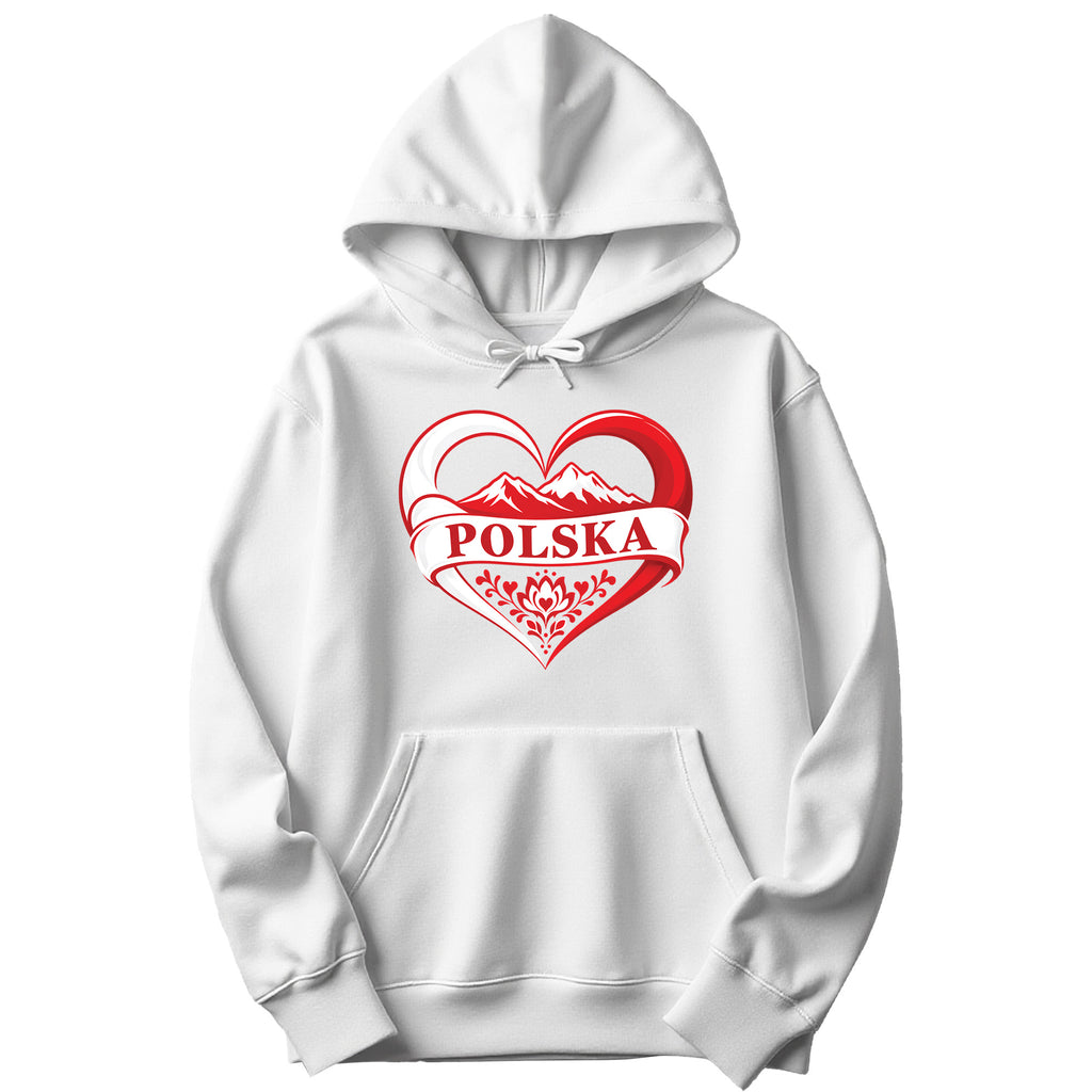 Polska heart with mountains Polish hoodie - white