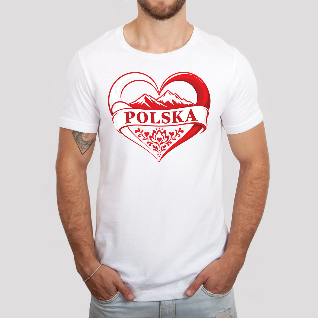 Polska heart with mountains Polish t-shirt - white