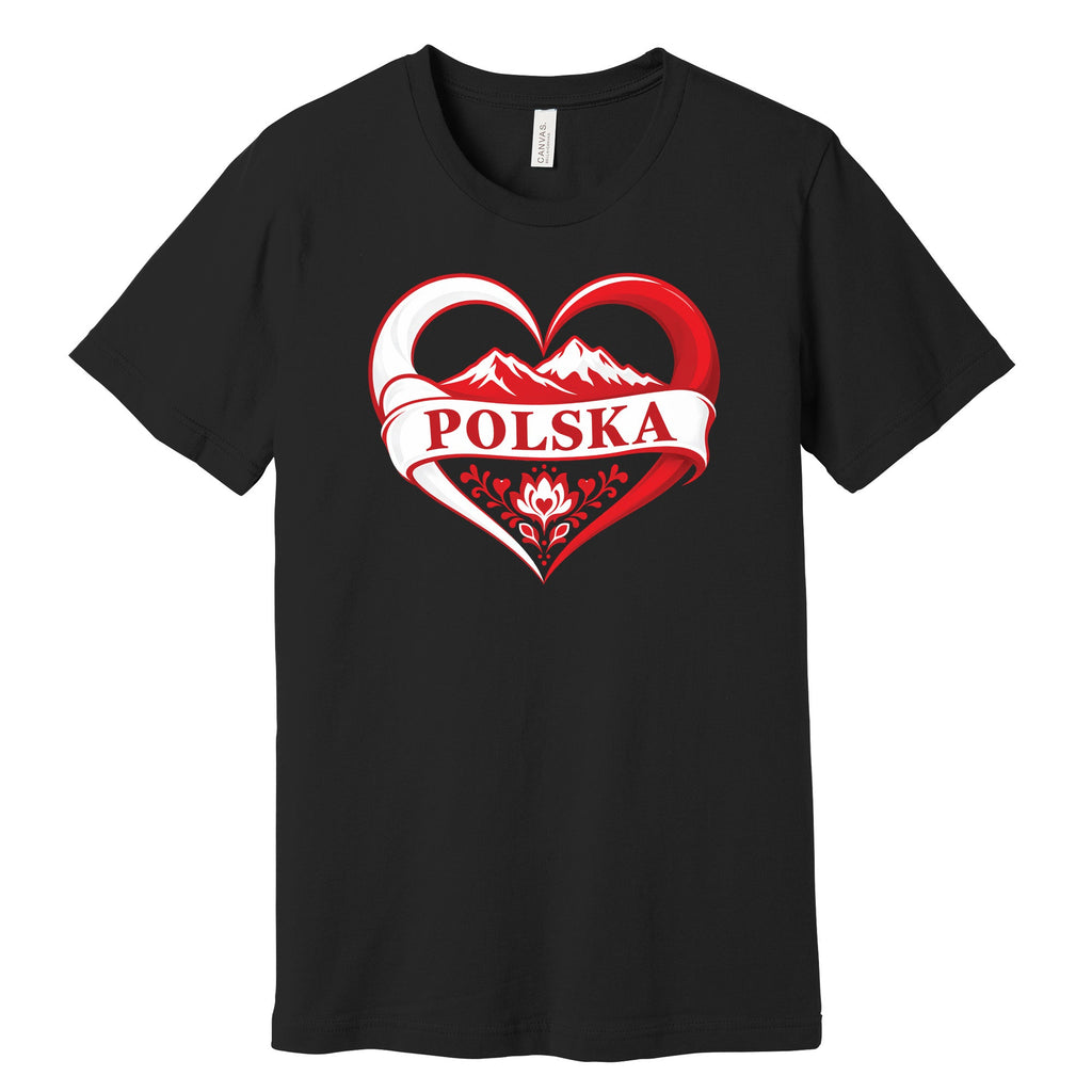 Polska heart with mountains Polish t-shirt - black tee