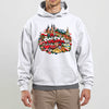 Lifestyle photo of Polska colorful Poland collage Polish hoodie - white