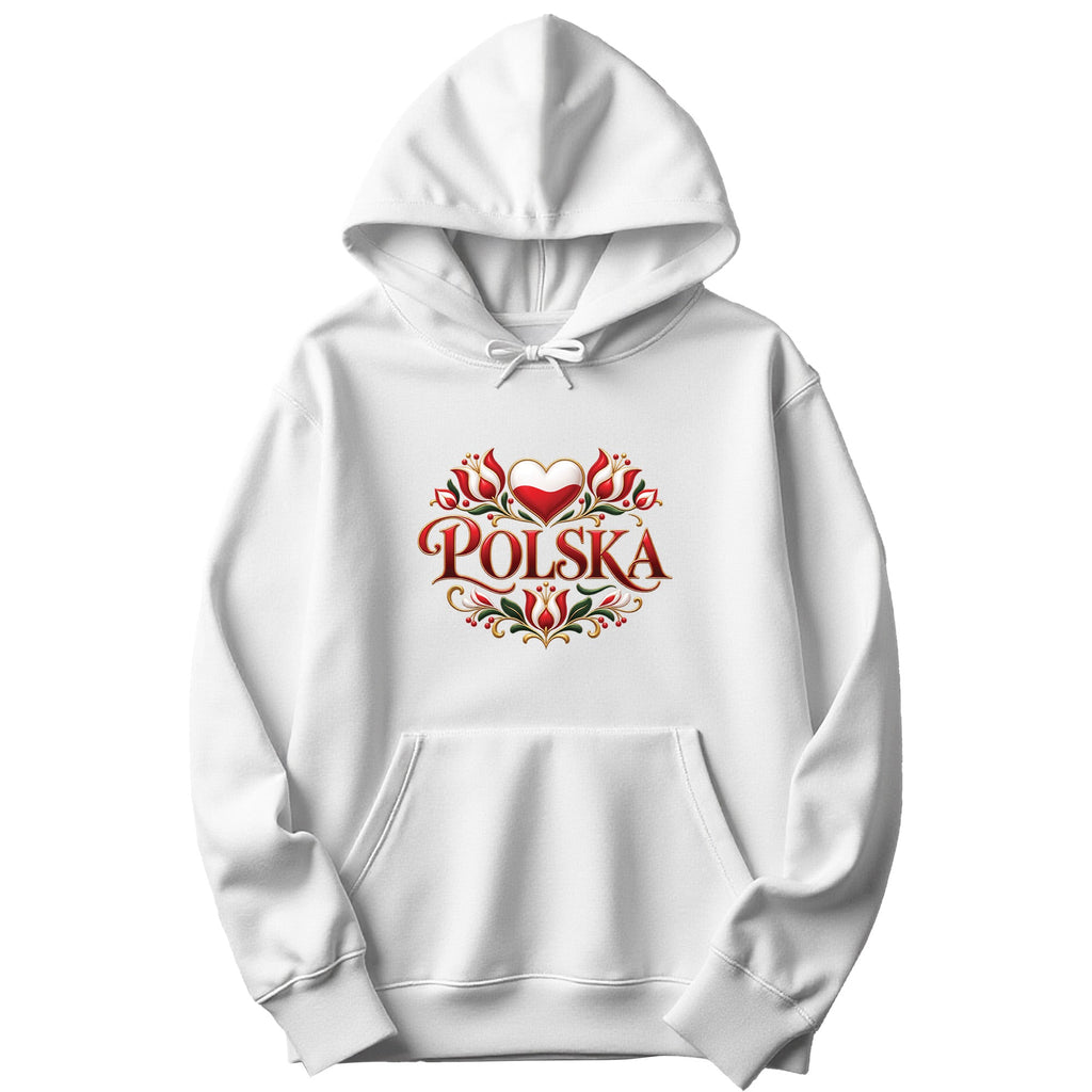 Polska heart and folk tulips Polish hoodie - white
