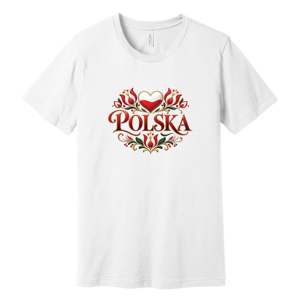 Polska heart and folk tulips Polish t-shirt - white tee