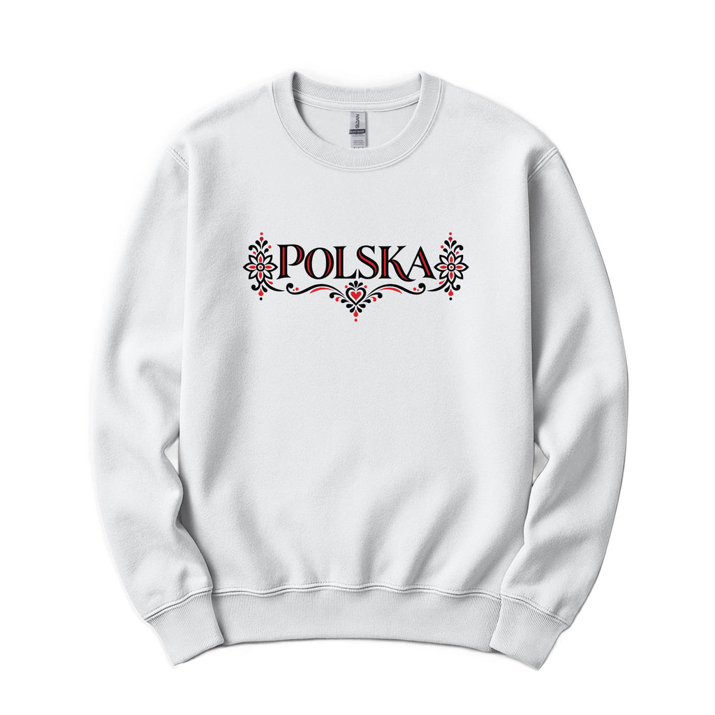 Polska black and red folk ornament Polish crewneck sweatshirt - white