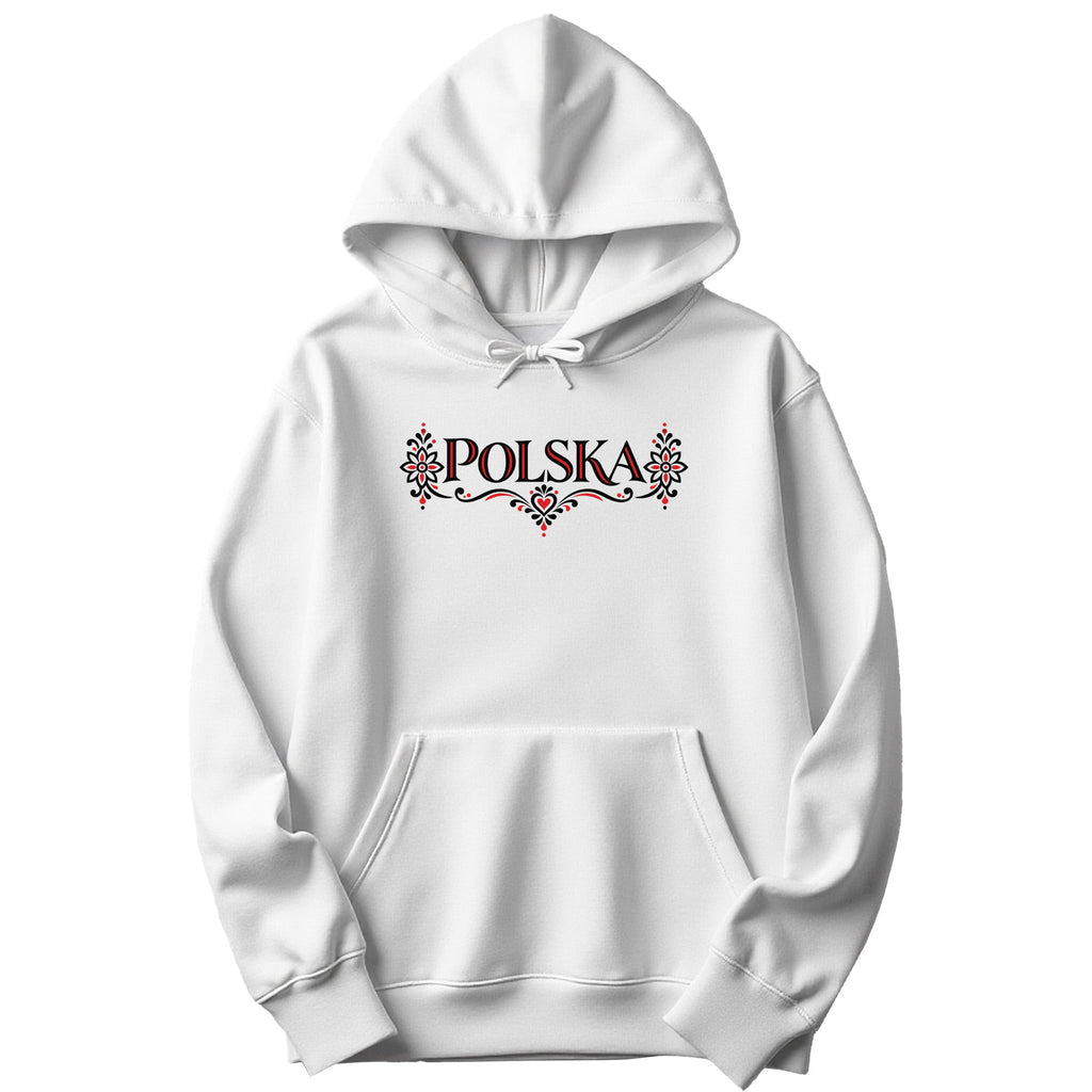 Polska black and red folk ornament Polish hoodie - white