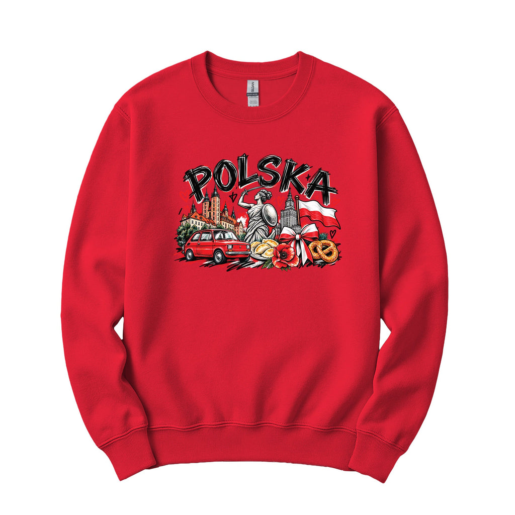Polska Poland icons graffiti Polish crewneck sweatshirt - red
