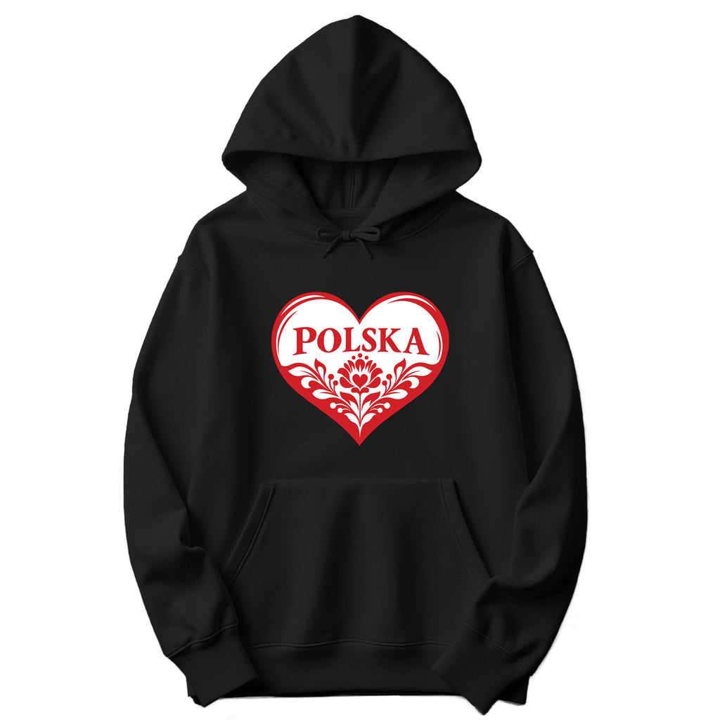 Polska red folk heart Polish hoodie - black