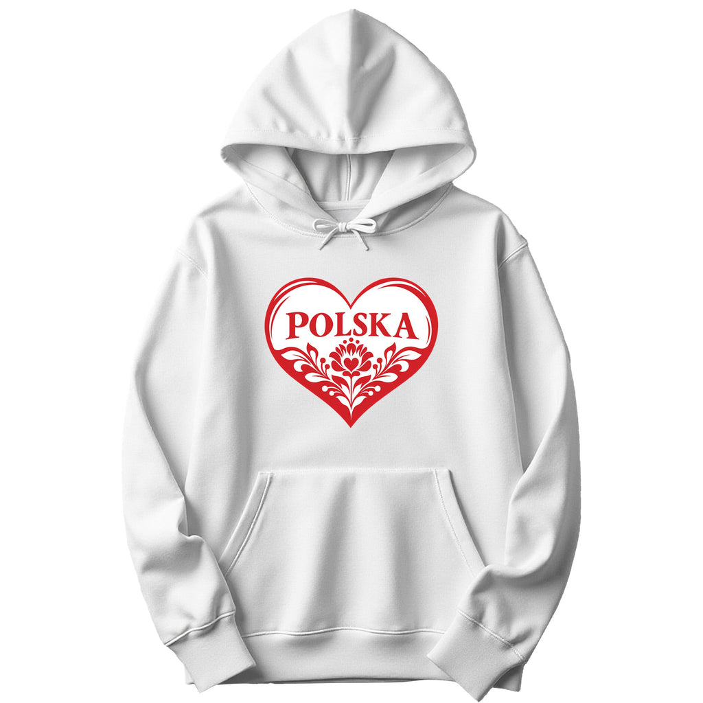 Polska red folk heart Polish hoodie - white