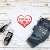 Woman wearing the Polska red folk heart Polish t-shirt