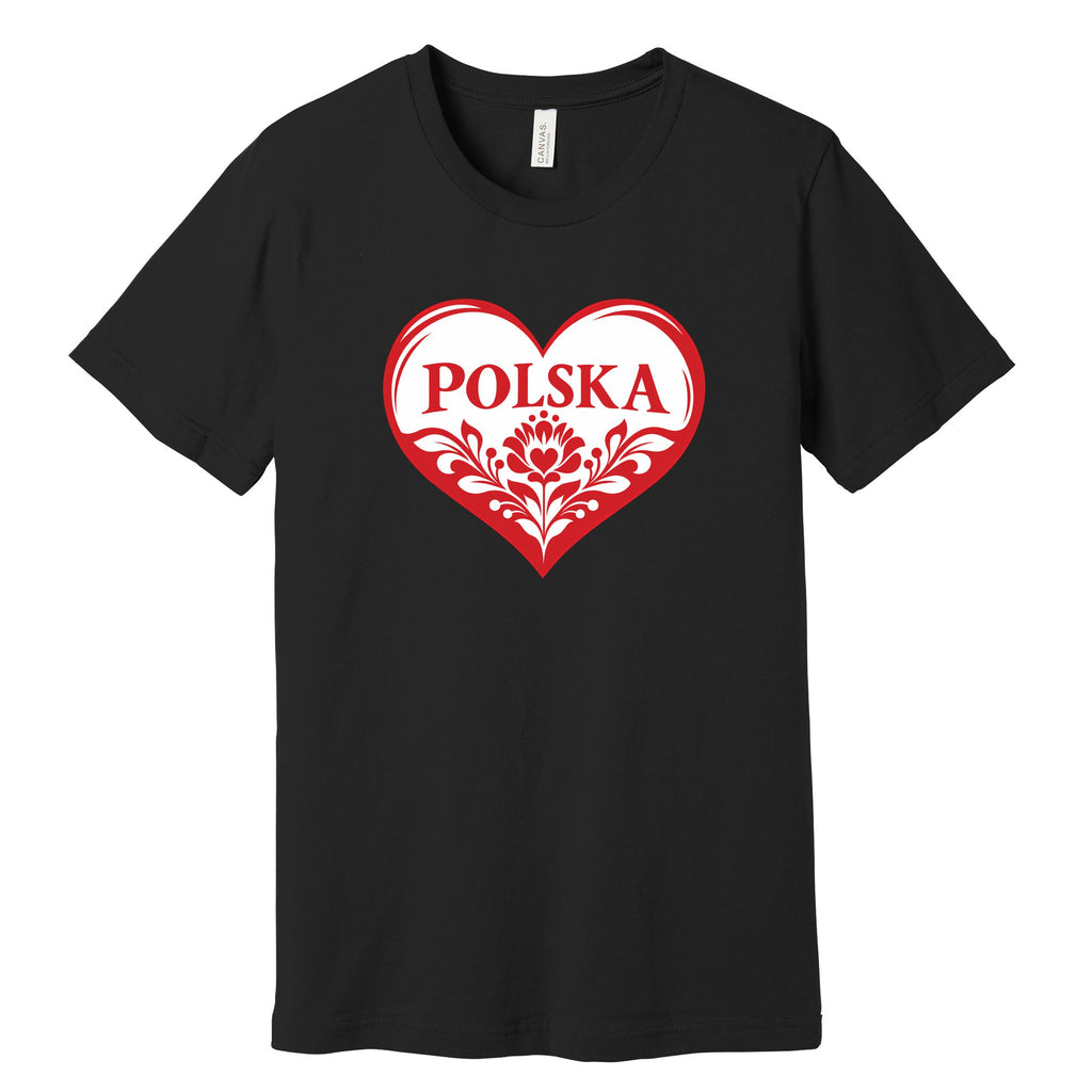 Polska red folk heart Polish t-shirt - black tee