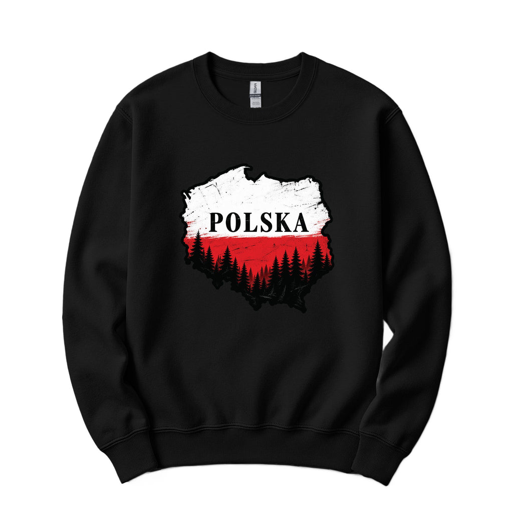 Polska map with forest Polish crewneck sweatshirt - black