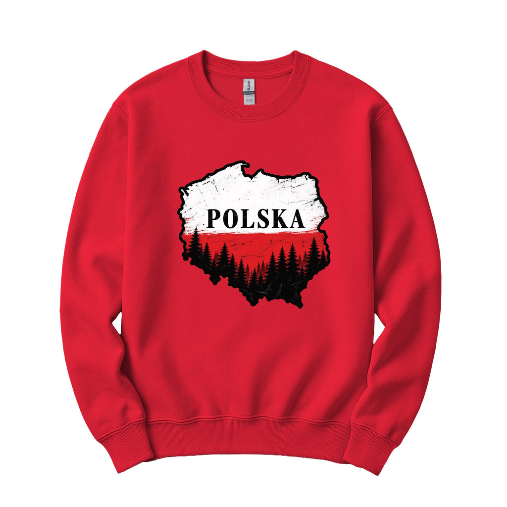 Polska map with forest Polish crewneck sweatshirt - red