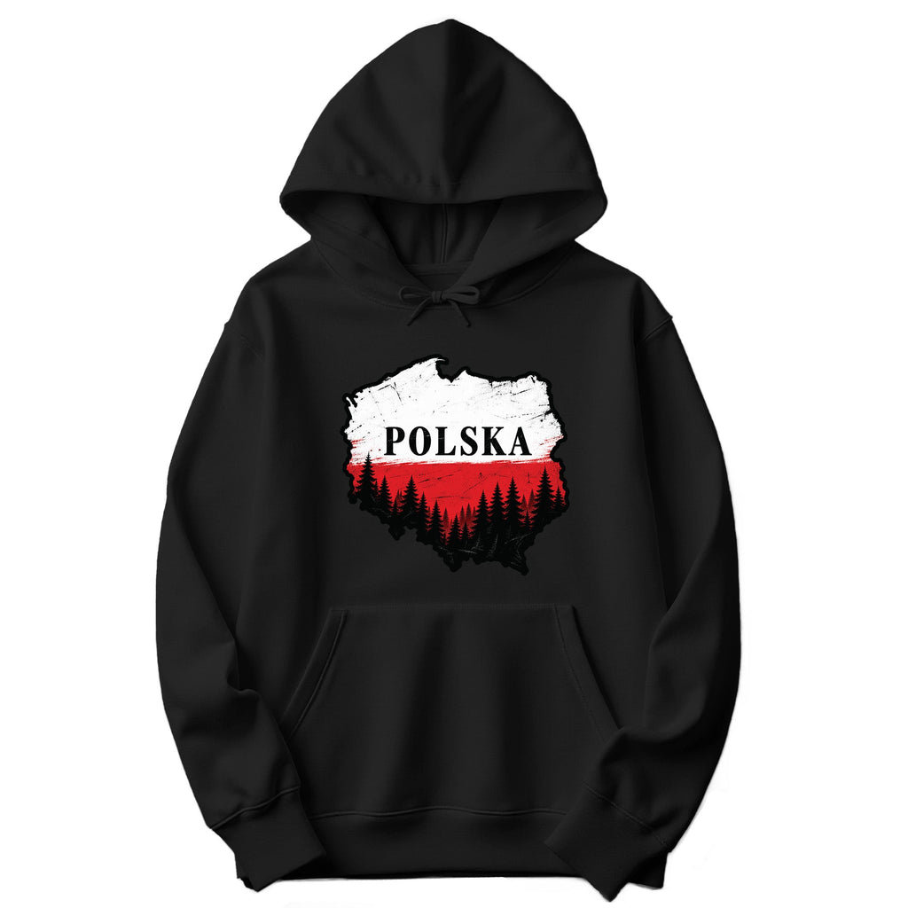 Polska map with forest Polish hoodie - black