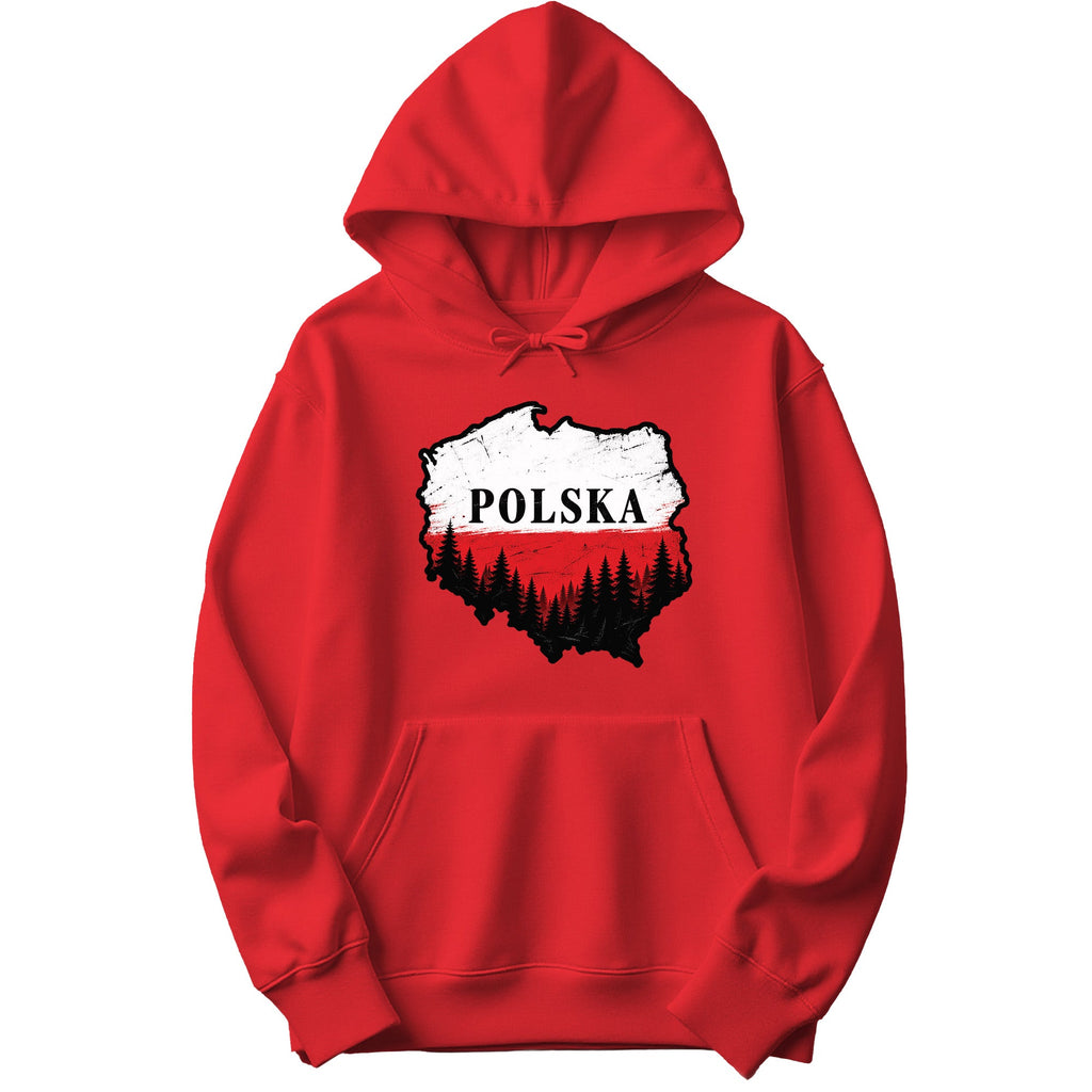 Polska map with forest Polish hoodie - red
