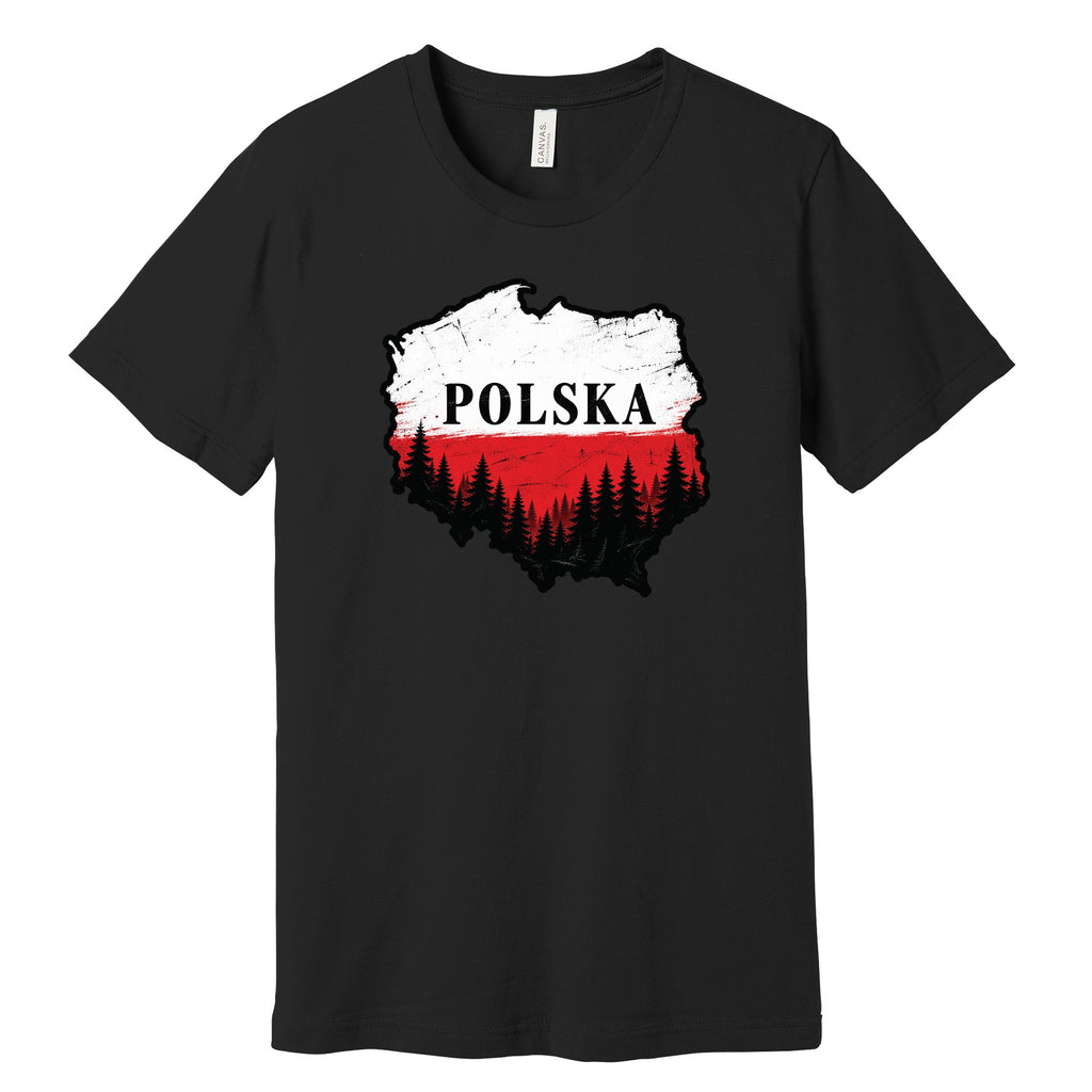 Polska map with forest Polish t-shirt - black tee