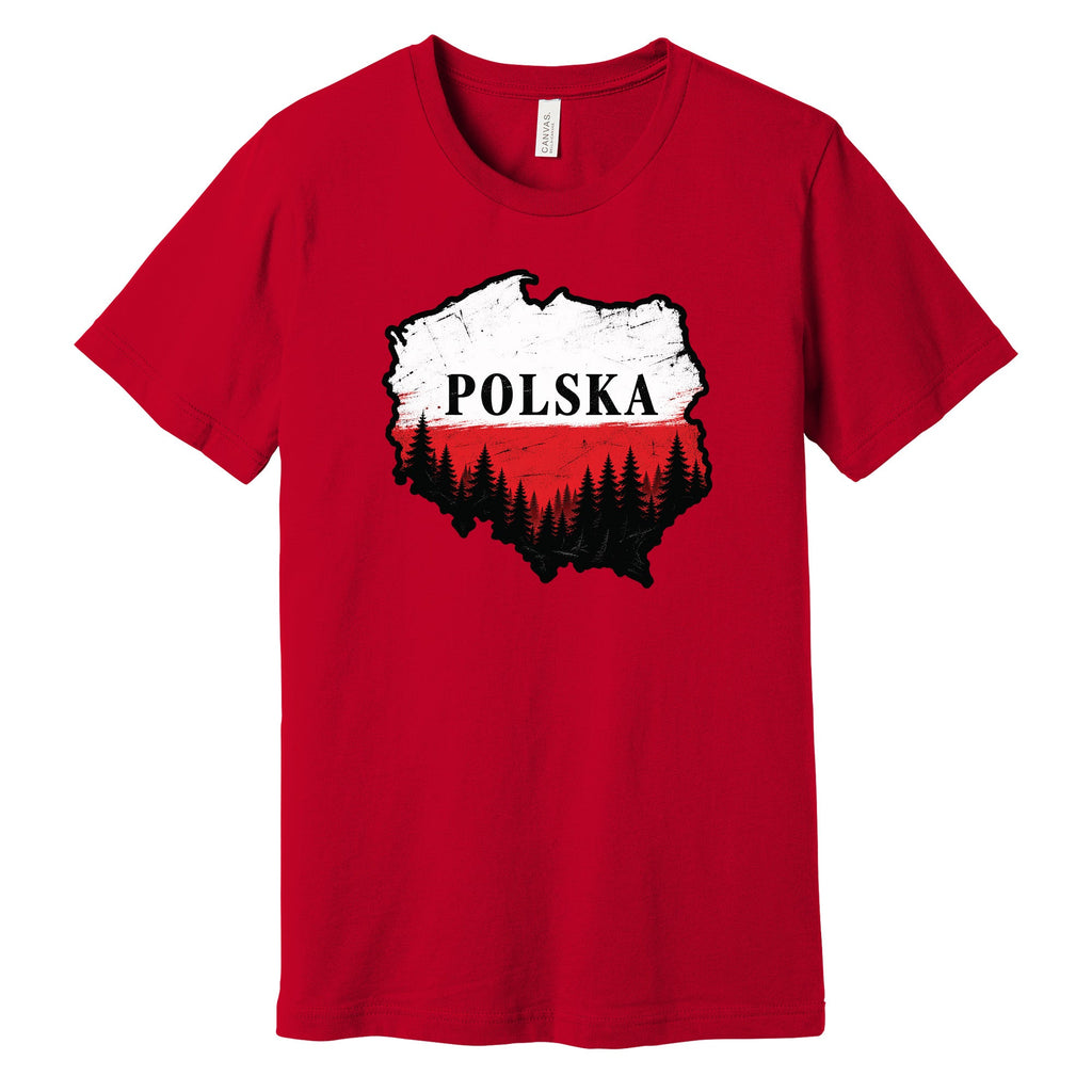 Polska map with forest Polish t-shirt - red tee