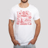 Lifestyle photo of I Love PL red Polska icons doodle Polish t-shirt - white tee