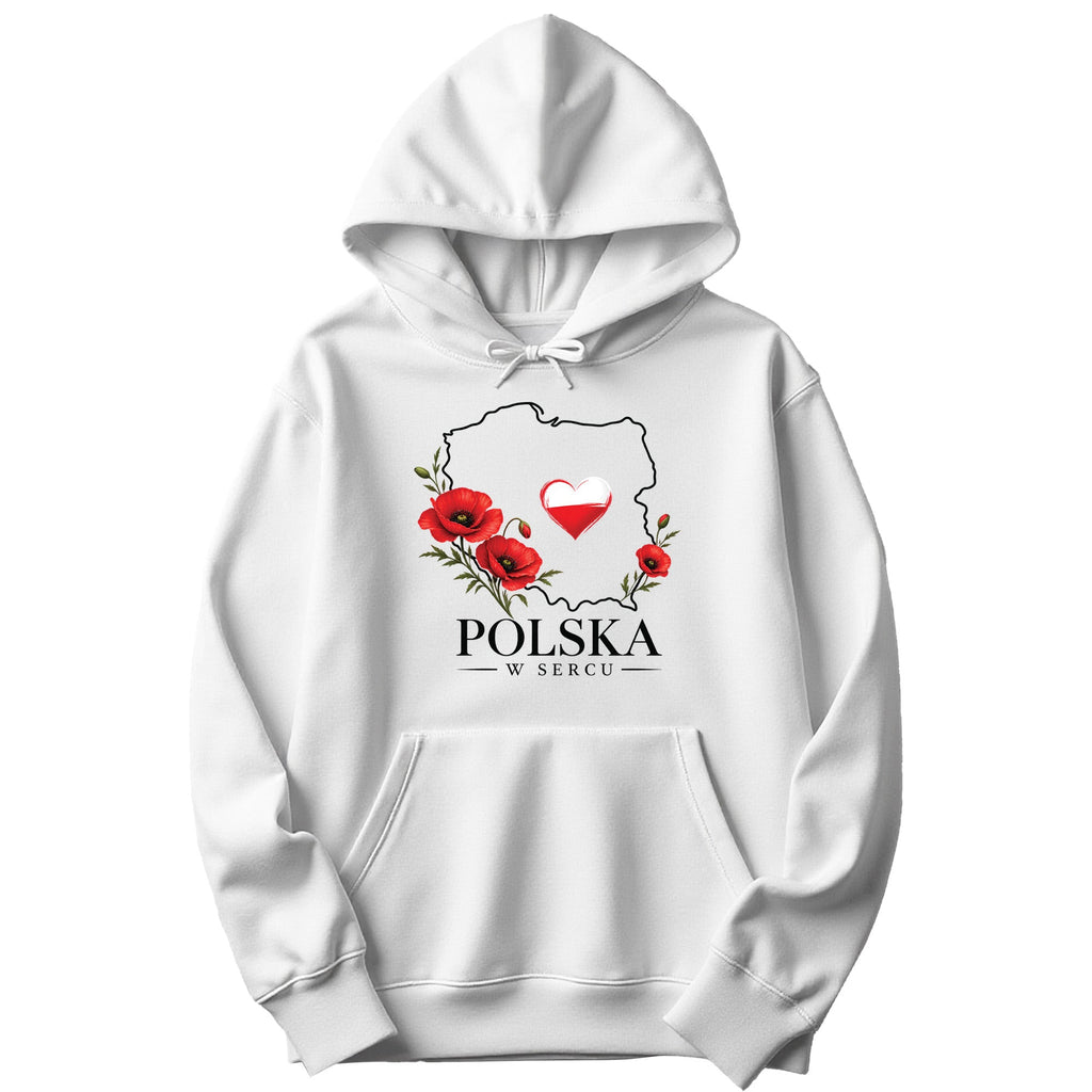 Polska w sercu red poppies Polish hoodie - white