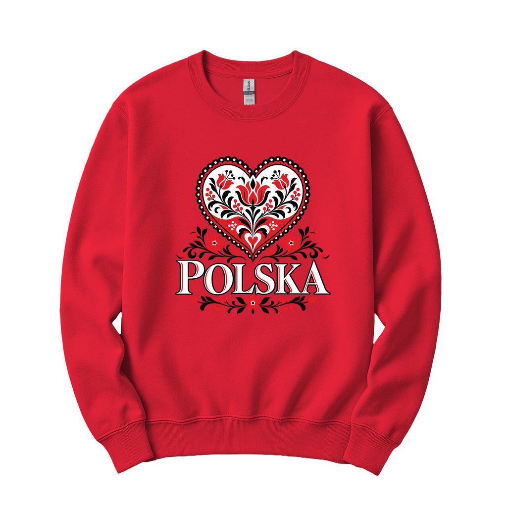 Polska black and red folk heart Polish crewneck sweatshirt - red