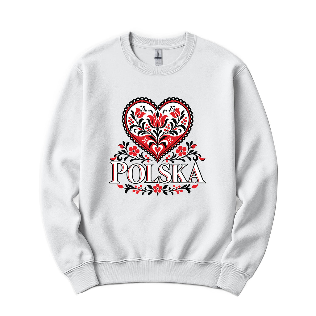 Polska black and red folk heart Polish crewneck sweatshirt - white