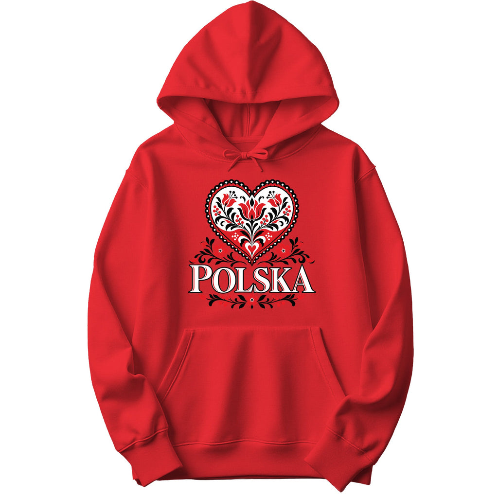 Polska black and red folk heart Polish hoodie - red