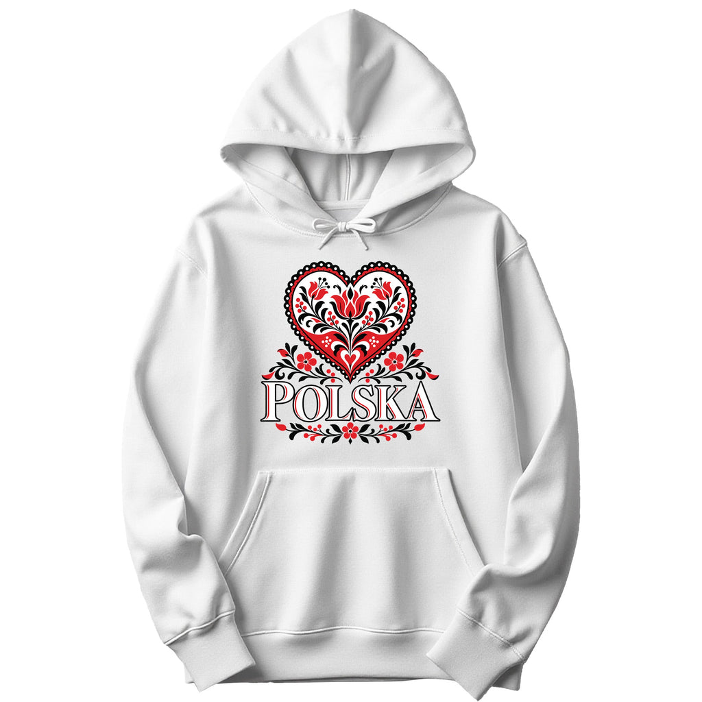 Polska black and red folk heart Polish hoodie - white