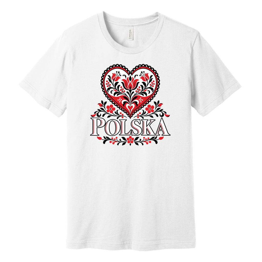 Polska black and red folk heart Polish t-shirt - white tee
