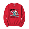 Red crewneck sweatshirt with POLSKA Syrenka mermaid of Warsaw and Polish landmarks doodle design