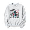 White crewneck sweatshirt with POLSKA Syrenka mermaid of Warsaw and Polish landmarks doodle design