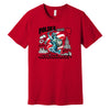 Red t-shirt with POLSKA Syrenka mermaid of Warsaw and Polish landmarks doodle design