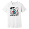 White t-shirt with POLSKA Syrenka mermaid of Warsaw and Polish landmarks doodle design