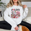 Lifestyle mockup of Polska Crowned Eagle Warsaw and Krakow Landmarks T-shirt, crewneck and hoodie