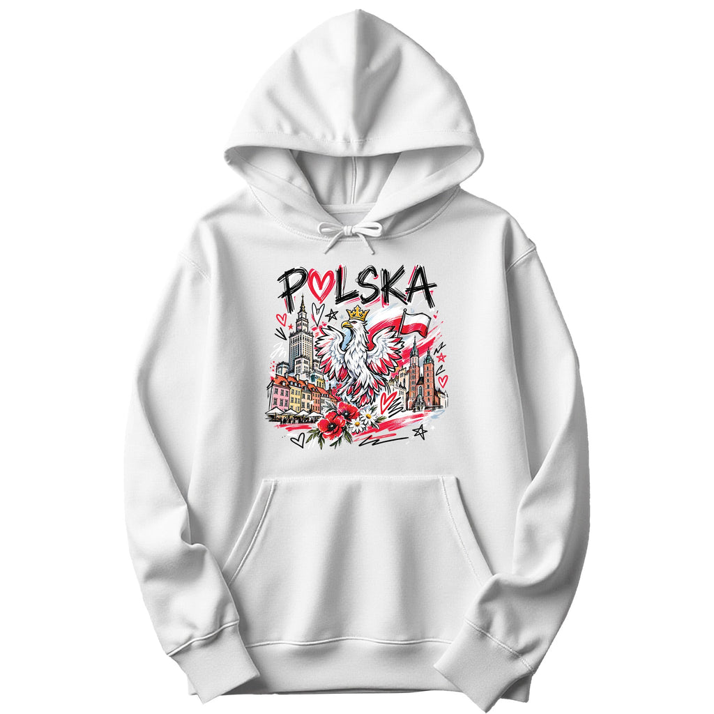 Polska crowned eagle Warsaw Krakow design on white Polish hoodie