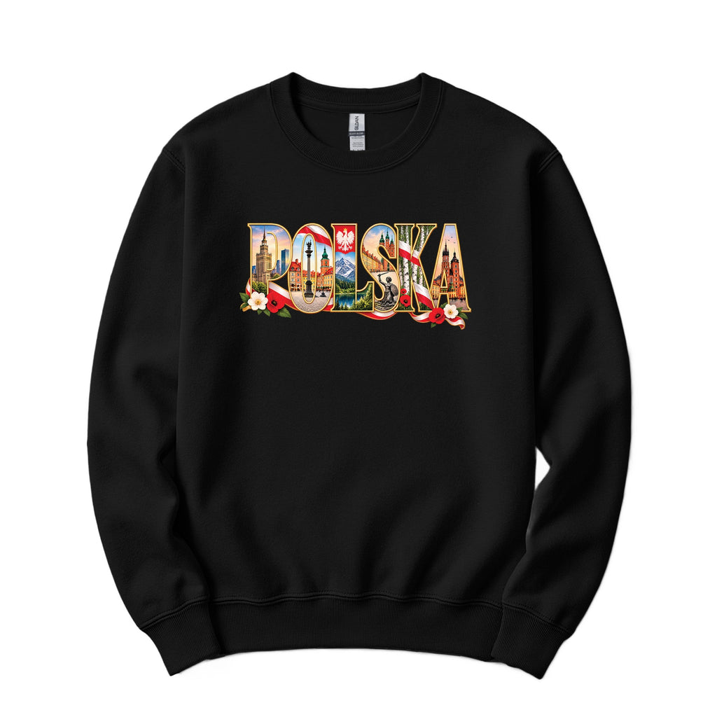 Polska landmarks letters Polish crewneck sweatshirt in black