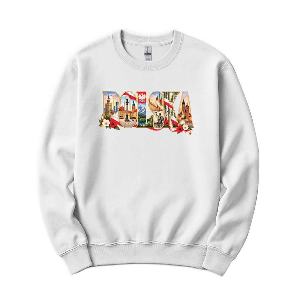 Polska landmarks letters Polish crewneck sweatshirt in white