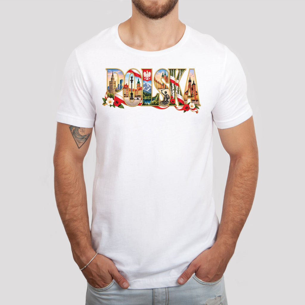 Polska landmarks letters Polish t-shirt lifestyle photo
