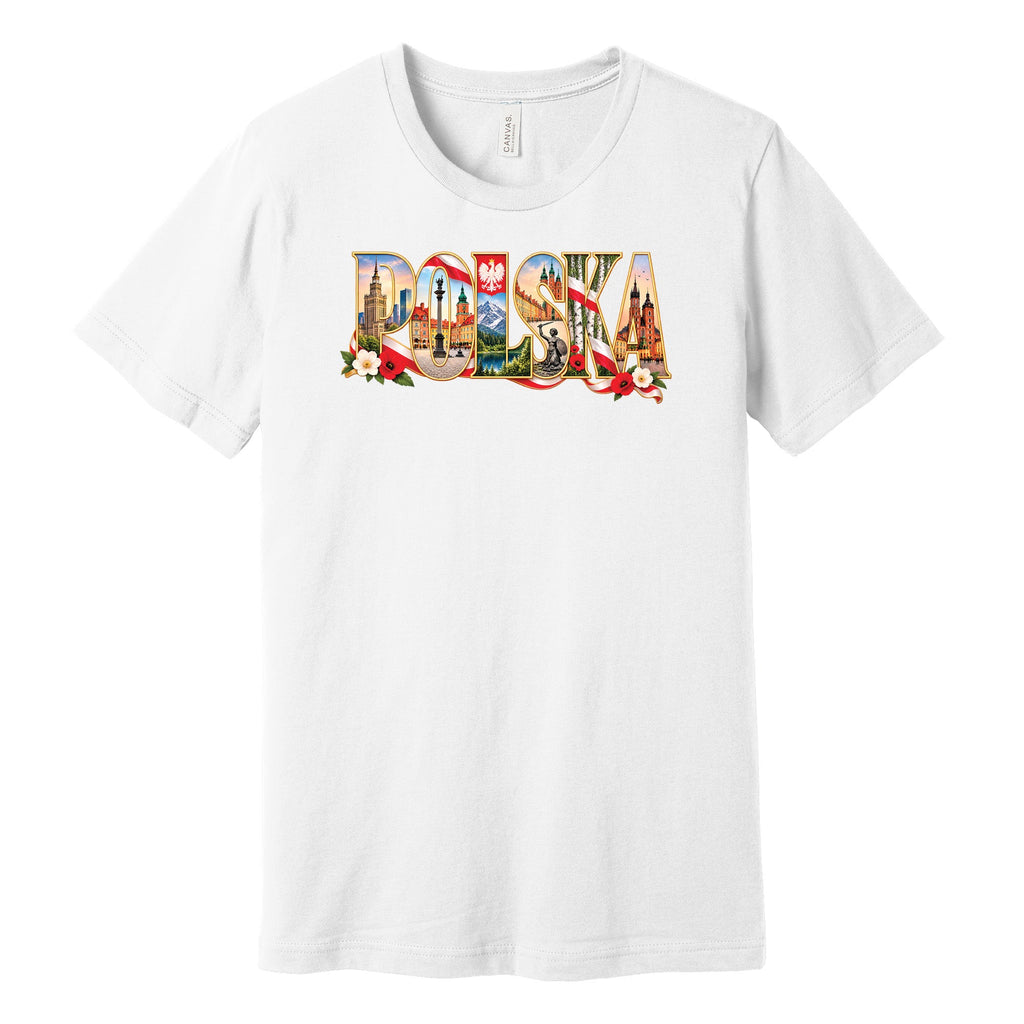 Polska landmarks letters Polish t-shirt in white