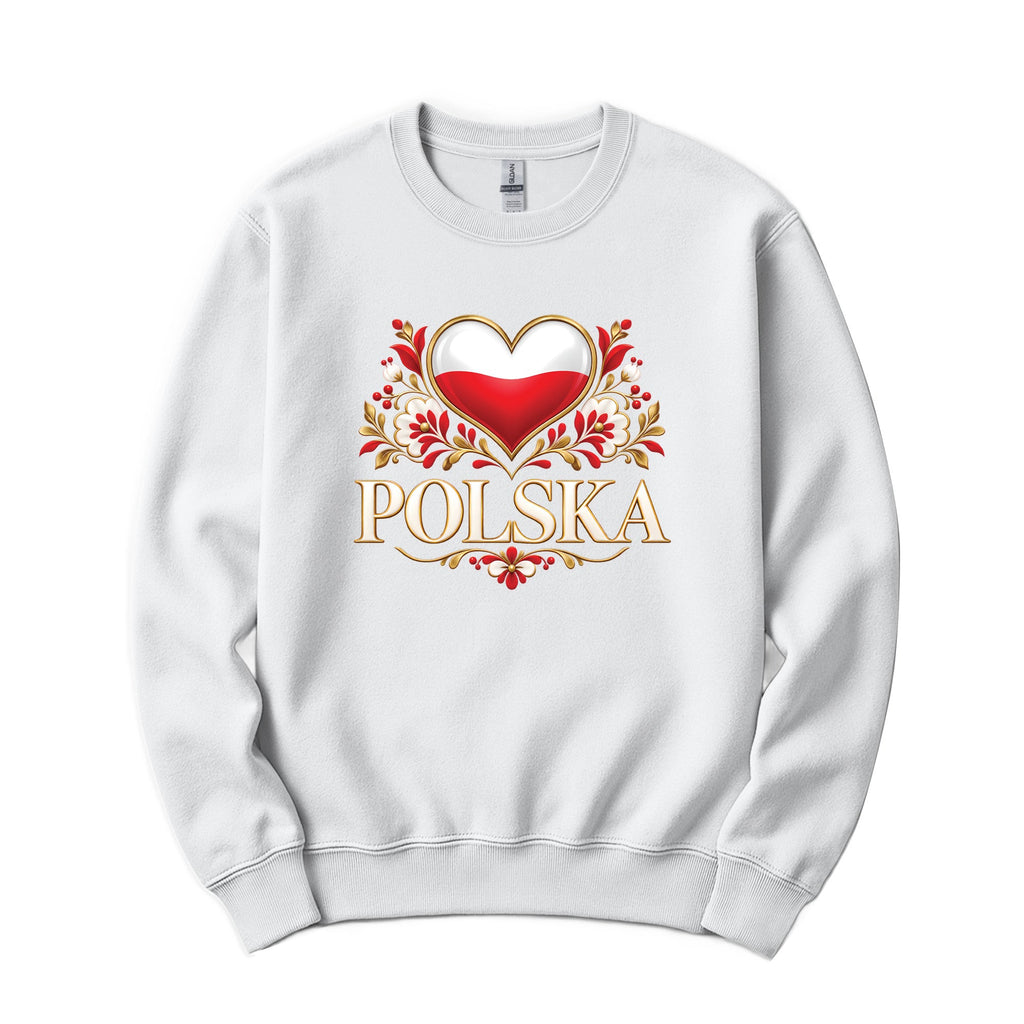 Polska gold heart folk flowers Polish crewneck sweatshirt in white