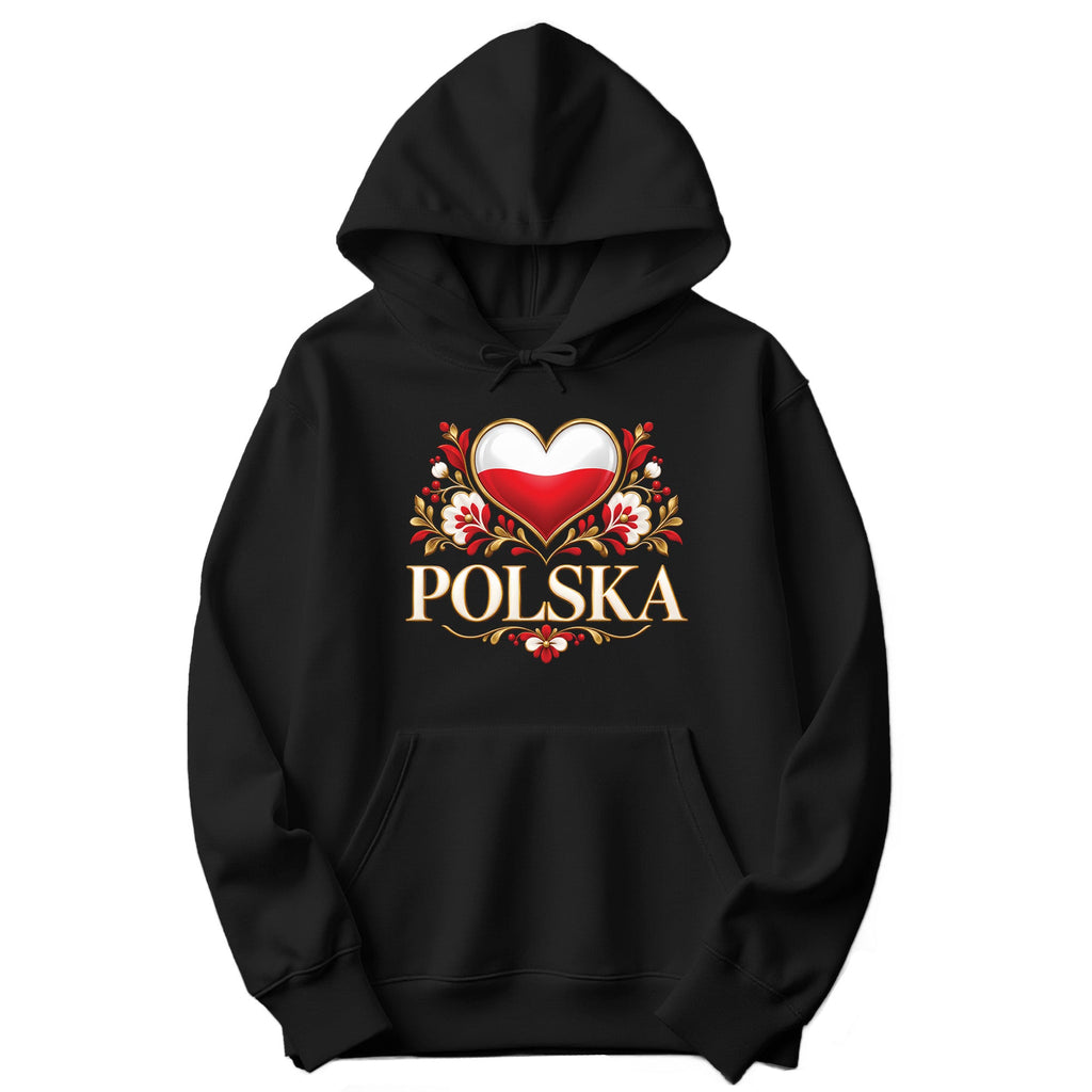 Polska gold heart folk flowers Polish hoodie in black