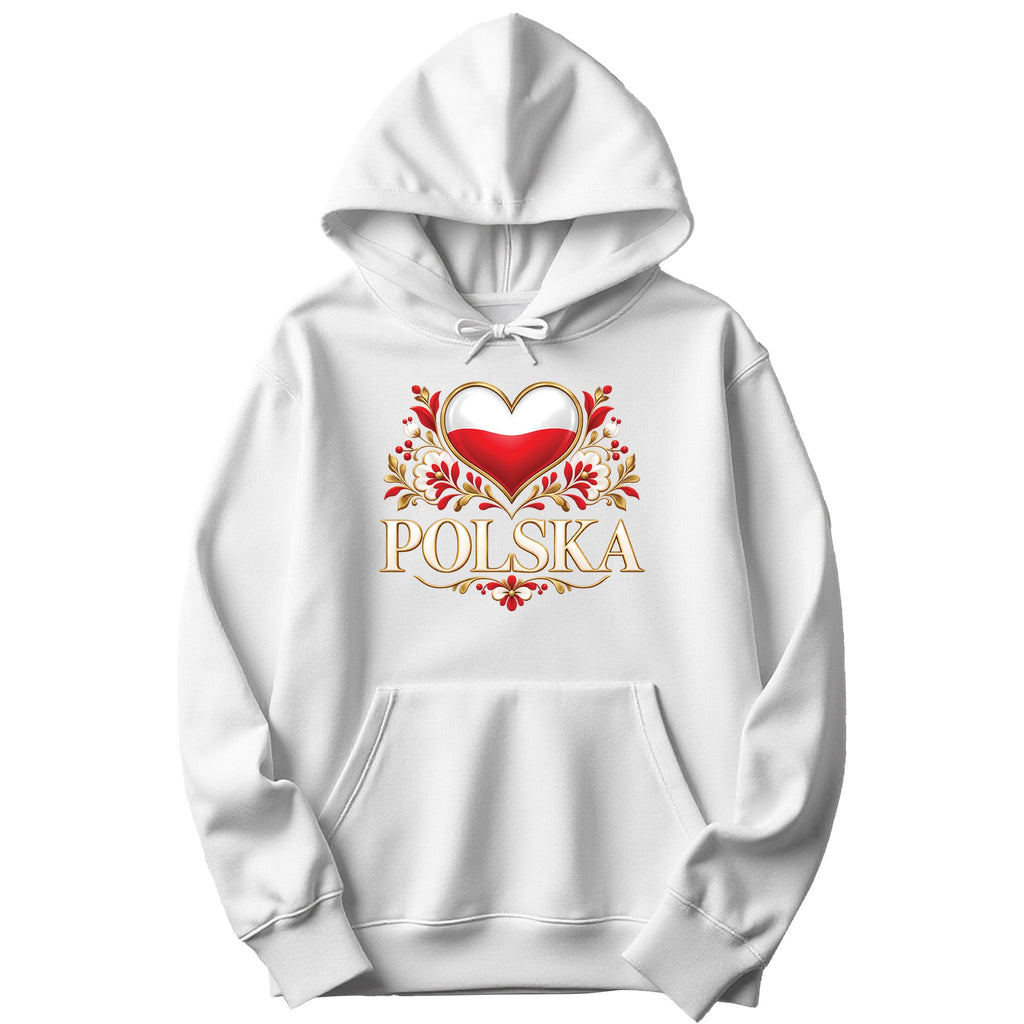 Polska gold heart folk flowers Polish hoodie in white