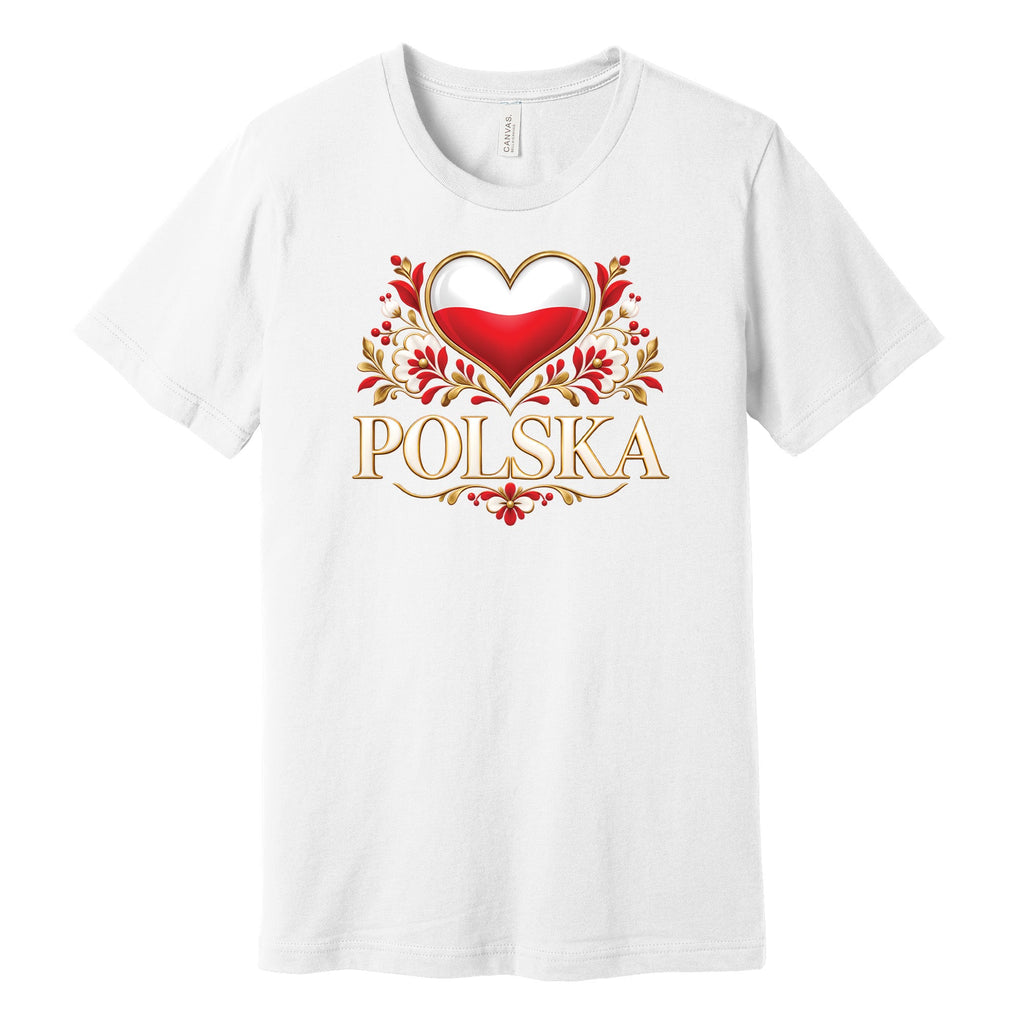 Polska gold heart folk flowers Polish t-shirt in white