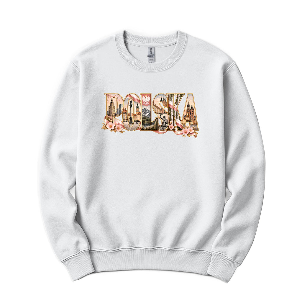 Polska blush pink landmarks letters Polish crewneck sweatshirt in white