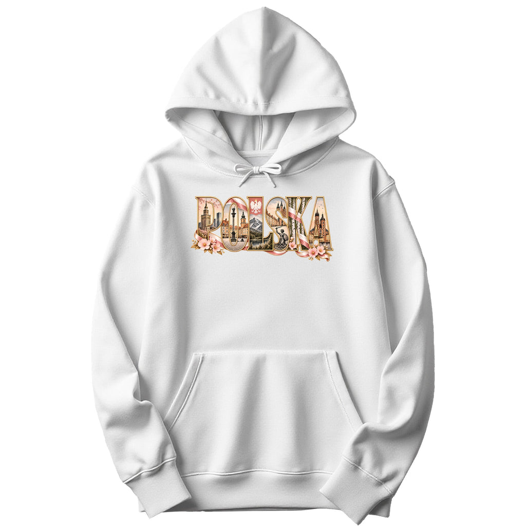 Polska blush pink landmarks letters Polish hoodie in white