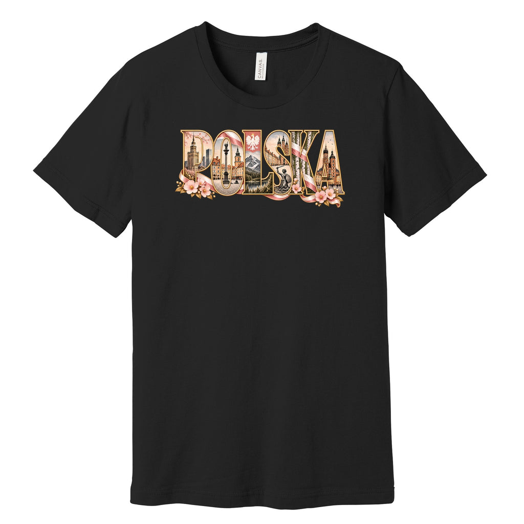 Polska blush pink landmarks letters Polish t-shirt in black