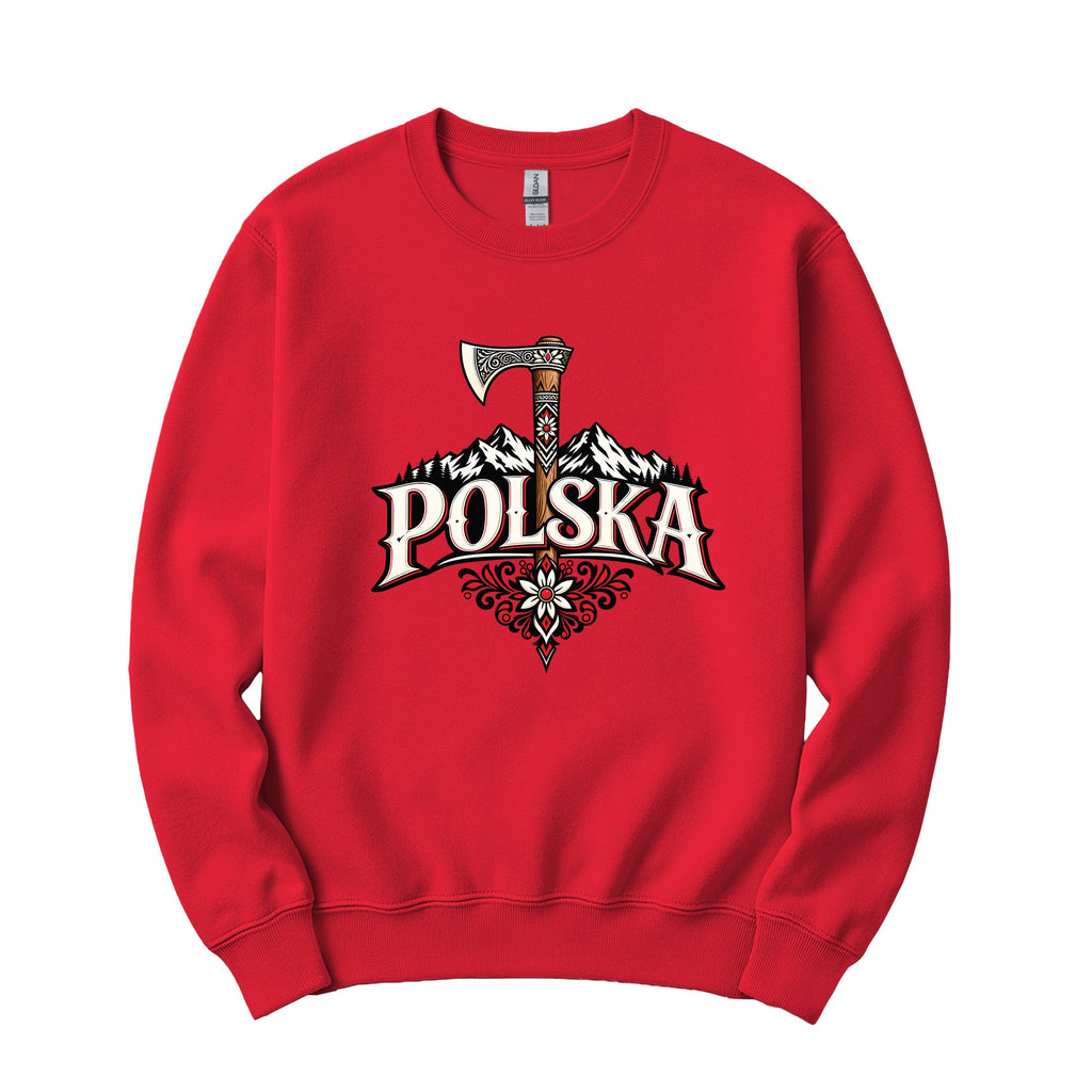 Polska Highlander axe and mountains Polish crewneck sweatshirt in red